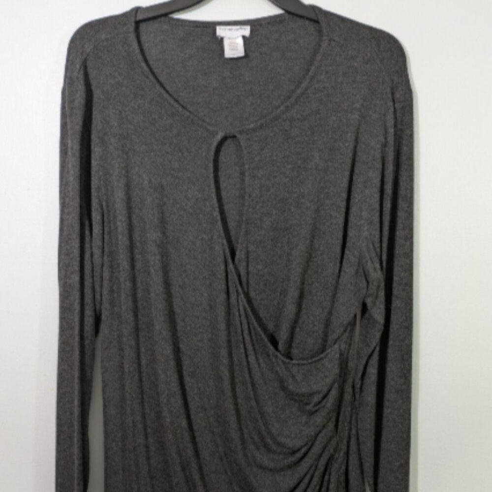 Soft Surroundings Top Womens 1X Gray Long Sleeve Tunic Keyhole Neck Faux Wrap